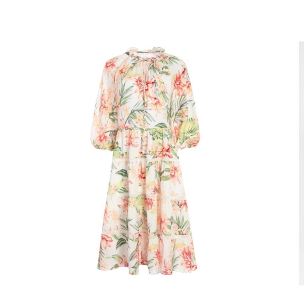 NWT Alice + Olivia Layla Floral Crochet Lace Trimmed Tiered MIDI Dress - Picture 9 of 11